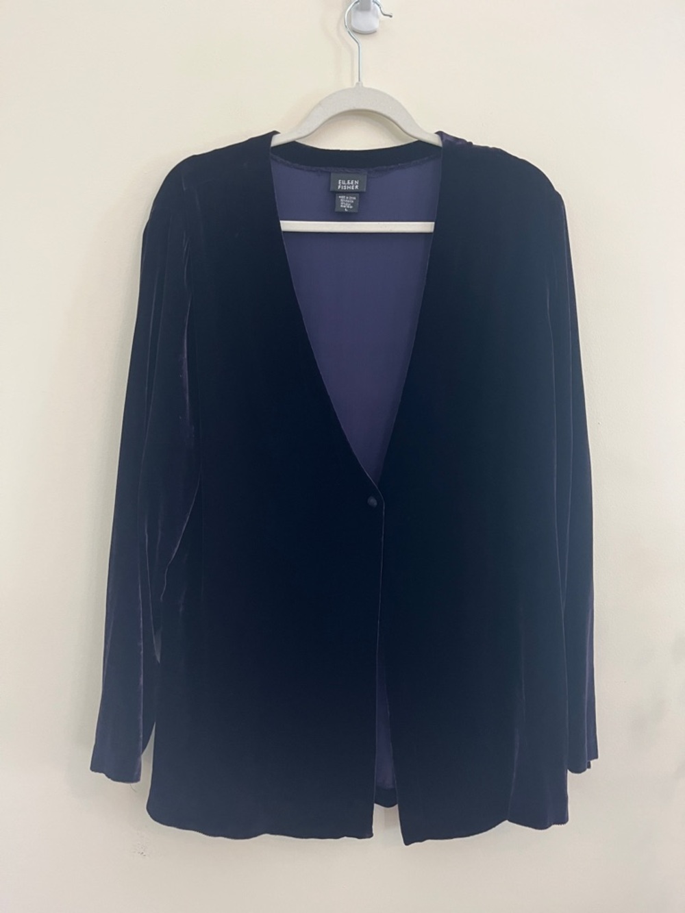 Eileen Fisher Purple Velvet‎ Cardigan Topper Silk Vintage Whimisoth Classy Layer